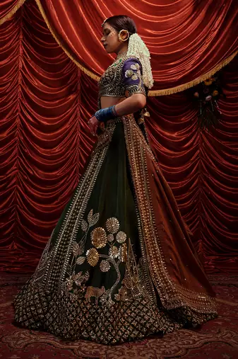 seaweed Green Gaji Lehenga Set