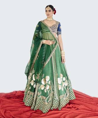 Seaweed Green Raw Silk Lehenga Set 1