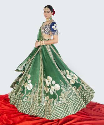 Seaweed Green Raw Silk Lehenga Set 2