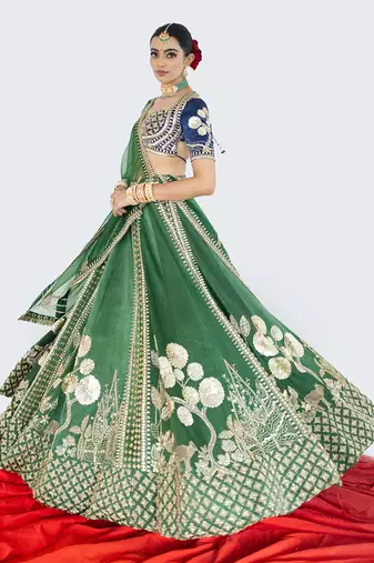 Seaweed Green Raw Silk Lehenga Set