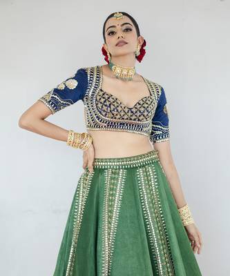 Seaweed Green Raw Silk Lehenga Set 3