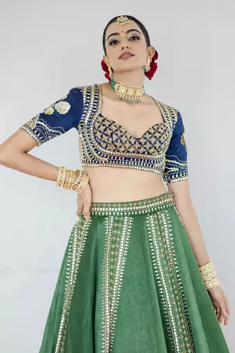 Seaweed Green Raw Silk Lehenga Set