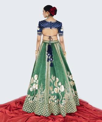 Seaweed Green Raw Silk Lehenga Set 4