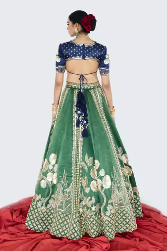 Seaweed Green Raw Silk Lehenga Set