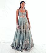 Blue Organza Lehenga Set