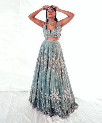 Blue Organza Lehenga Set 2