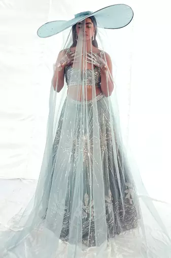 Blue Organza Lehenga Set