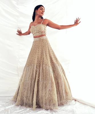 Beige Organza Embroidery Lehenga Set 1