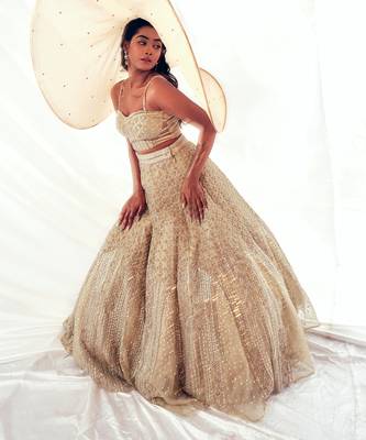 Beige Organza Embroidery Lehenga Set 2