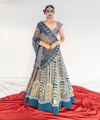 Multicolour velvet Lehenga Set 1