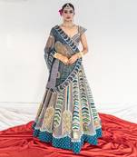 Multicolour velvet Lehenga Set