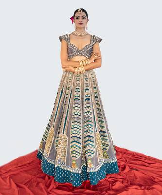 Multicolour velvet Lehenga Set 2