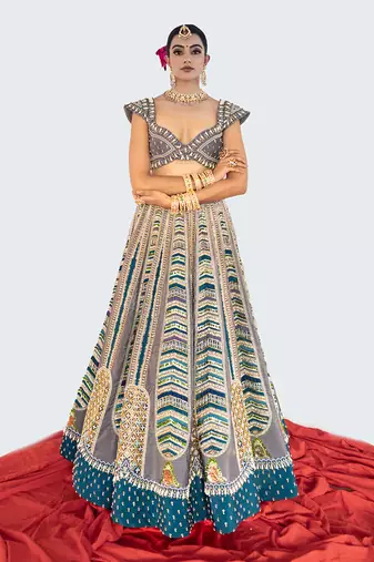 Multicolour velvet Lehenga Set