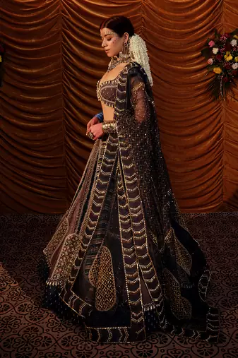 Multicolour velvet Lehenga Set