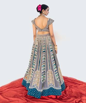 Multicolour velvet Lehenga Set 4