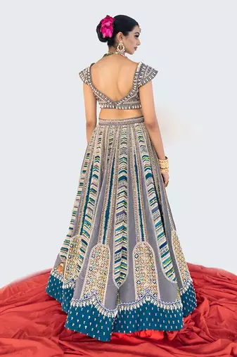 Multicolour velvet Lehenga Set