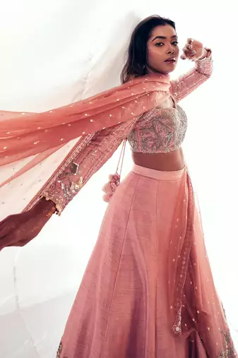 Pink Raw Silk Lehenga Set