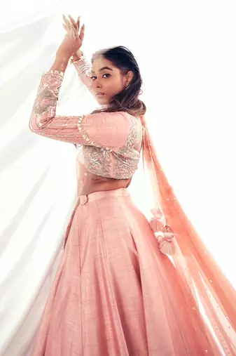 Pink Raw Silk Lehenga Set