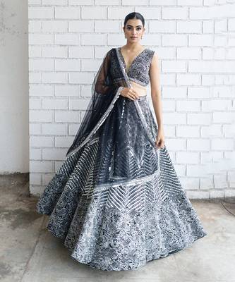 Black Gaji embroiderd Lehenga Set 1