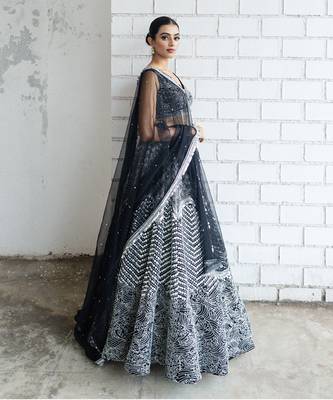 Black Gaji embroiderd Lehenga Set 2