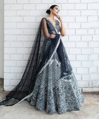 Black Gaji embroiderd Lehenga Set 3