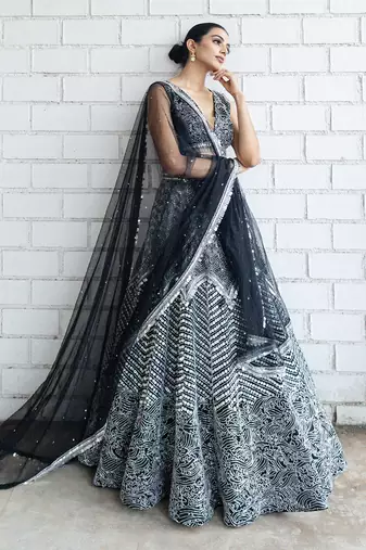 Black Gaji embroiderd Lehenga Set