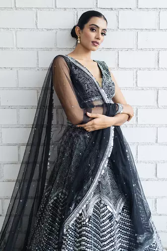 Black Gaji embroiderd Lehenga Set