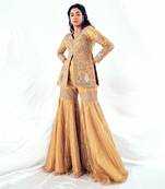 Gold net embroidery gharara set