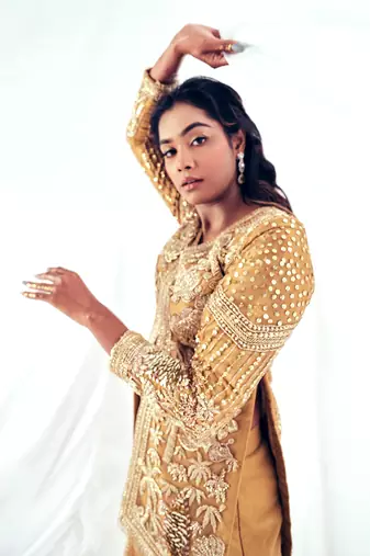 Gold net embroidery gharara set