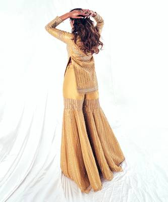 Gold net embroidery gharara set 5