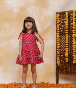 Budding bees tier a-line cotton dress-pink