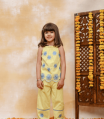 Budding bees girls cotton crop top-palazzo pant set-white & purple