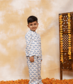 Budding bees girls all over printed night suit-off white