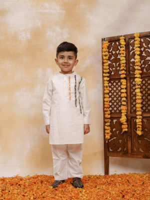 Budding bees girls white multi lace kurta & pajama set-white 1