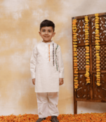 Budding bees girls white multi lace kurta & pajama set-white