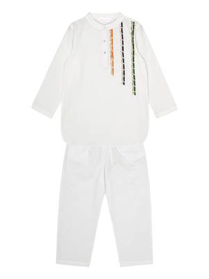 Budding bees girls white multi lace kurta & pajama set-white 2