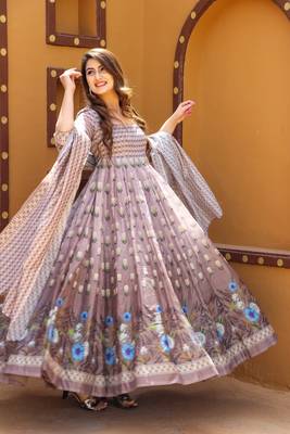 Pastelpink Partywear Designer Chanderi Gown-Kurta and Dupatta Set 1