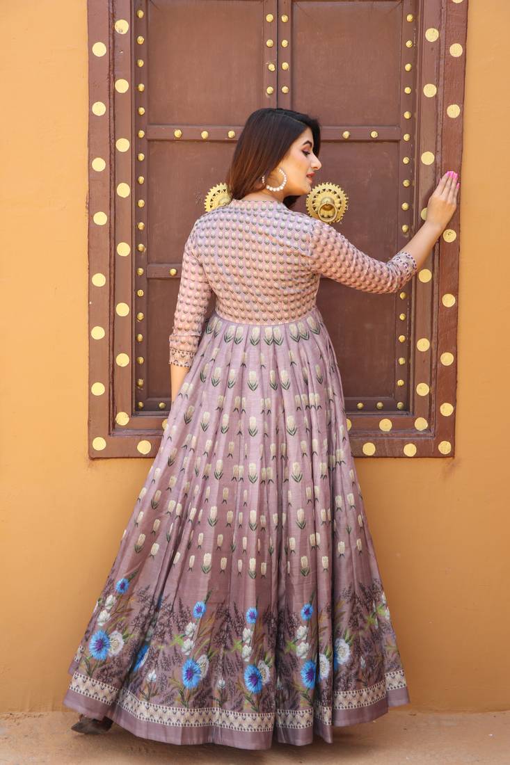 Pastelpink Partywear Designer Chanderi Gown-Kurta and Dupatta Set