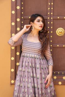 Pastelpink Partywear Designer Chanderi Gown-Kurta and Dupatta Set 5