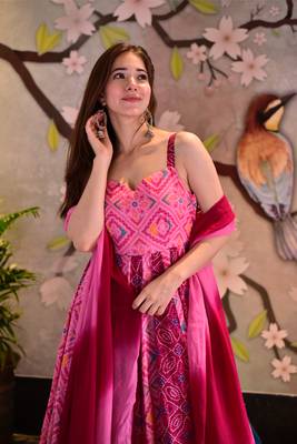 Pink Silk Cotton Designer Stitched Everywhere Suit With Dupatta Set 2