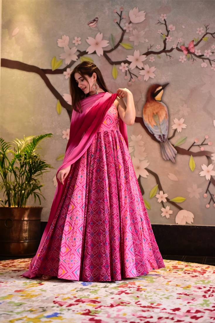 Pink Silk Cotton Designer Stitched Everywhere Suit With Dupatta Set