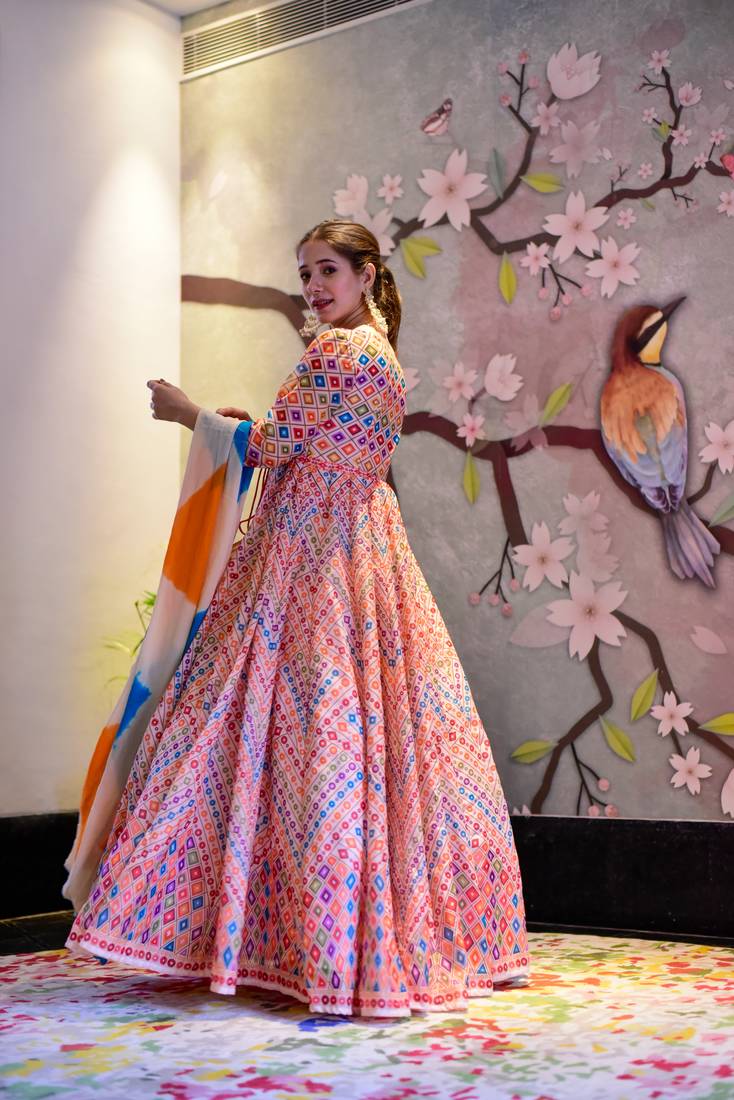 Off White with Multi Silk Cotton Designer Stitched Everywhere Suit With Dupatta Set