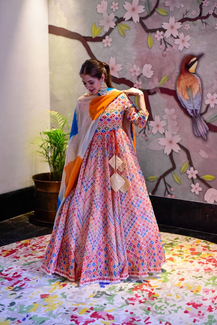 Off White with Multi Silk Cotton Designer Stitched Everywhere Suit With Dupatta Set