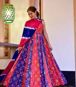 Red and Blue Silk Cotton Designer Stitched Everywhere Suit With Dupatta Set