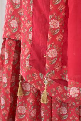 Red Muslin Fabric Designer Stitched Kurta, Palazzo with Dupatta Set 5