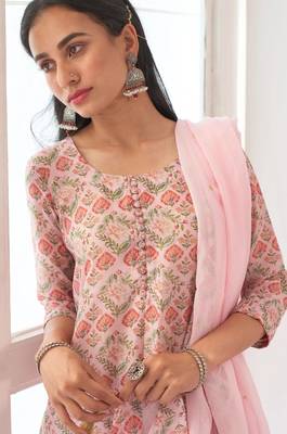 Pink Muslin Fabric Designer Stitched Kurta, Palazzo with Dupatta Set 3