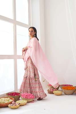Pink Muslin Fabric Designer Stitched Kurta, Palazzo with Dupatta Set 5
