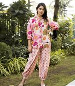 Casual fashionable light-pink muslin cotton fabric co-ord set