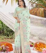 Sangam Prints Sea Green Cotton Digital Print Traditional Tassels Saree