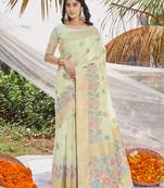 Sangam Prints Light Green Cotton Digital Print Traditional Tassels Saree